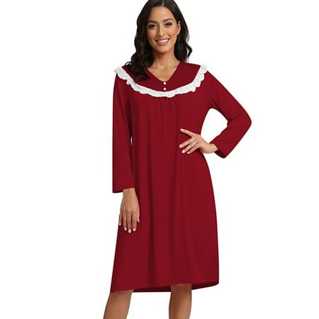 Women Long Sleeve Nightgown Vintage Vitorian Night Gowns V Neck Lace Old Fashioned Sleepwear Fall Winter Sleepwear House Dresses Red S-2XL
Women Long Sleeve Nightgown Vintage Vitorian Night Gowns V Neck Lace Old Fashioned Sleepwear Fall Winter Sleepwear House Dresses Red S-2XL