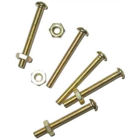 (50 Pack) Brass Plated Steel Slotted Round Head Bolt with Nut
