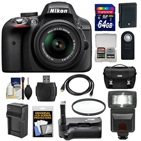 Nikon D3300 Digital SLR Camera & 18-55mm G VR DX II AF-S Zoom Lens (Black) with 64GB Card + Battery + Charger + Case + G Nikon D3300 Digital SLR Camera & 18-55mm G VR DX II AF-S Zoom Lens (Black) with 64GB Card + Battery + Charger + Case + G