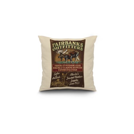 Fairbanks, Alaska - Moose Outfitters Vintage Sign - Lantern Press Poster (16x16 Spun Polyester Pillow, White Border)