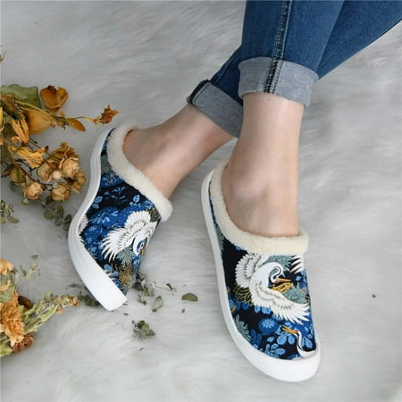 KKCXFJX slippers for women Women s Flat Bottomed Low-cut Canvas Shoes One-foot Lazy Version Casual Flat Non-slip Cotton Slippers Slippers