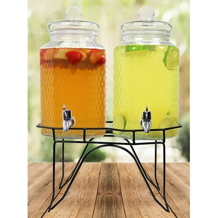Estilo Hammered Glass Double Beverage Drink Dispenser On Stand With Leak Free Spigot 1 Gallon Each
Estilo Hammered Glass Double Beverage Drink Dispenser On Stand With Leak Free Spigot 1 Gallon Each