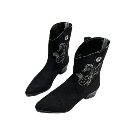 Lacyhop Ladies Walking Fashion Cowgirl Shoes Comfort Chunky Heel Pointed Toe Boot Faux Suede Wide-Calf Black 7
Lacyhop Ladies Walking Fashion Cowgirl Shoes Comfort Chunky Heel Pointed Toe Boot Faux Suede Wide-Calf Black 7