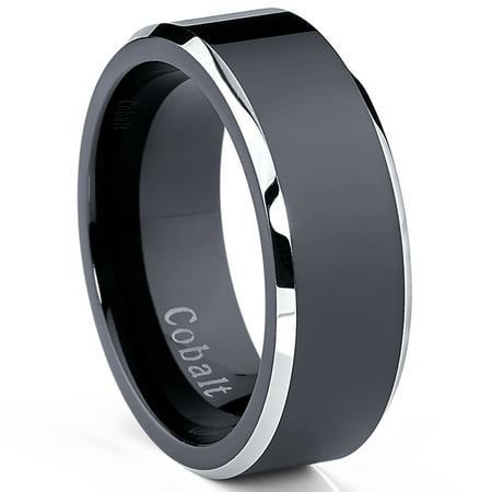Two Tone Black Cobalt Wedding Band Engagement Ring, Comfort Fit 8mm