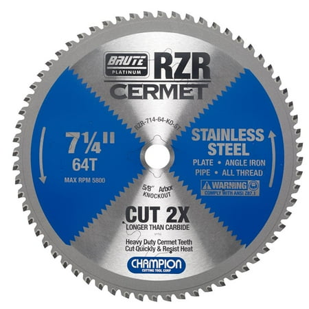 Champion Cutting Tool Brute Cermet Tipped Circular Saw Blade 7-1/4 Inch (Stainless Steel Cutting)
Champion Cutting Tool Brute Cermet Tipped Circular Saw Blade 7-1/4 Inch (Stainless Steel Cutting)