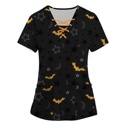 Mchoice Womens Halloween Costumes V-Neck Short Sleeve Nursing Uniform Workwear Halloween Pumpkin Bats Ghost Printed Graphic Tees Blouse Scrubs Tops with Pockets
Mchoice Womens Halloween Costumes V-Neck Short Sleeve Nursing Uniform Workwear Halloween Pumpkin Bats Ghost Printed Graphic Tees Blouse Scrubs Tops with Pockets