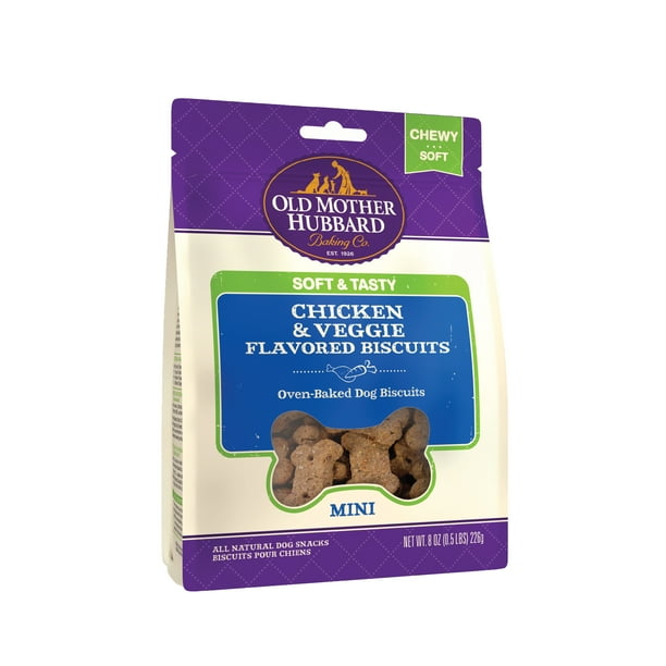 Old Mother Hubbard Soft & Tasty Chicken & Veggie Biscuits Baked Dog Treats, Mini, 8 Ounce Bag