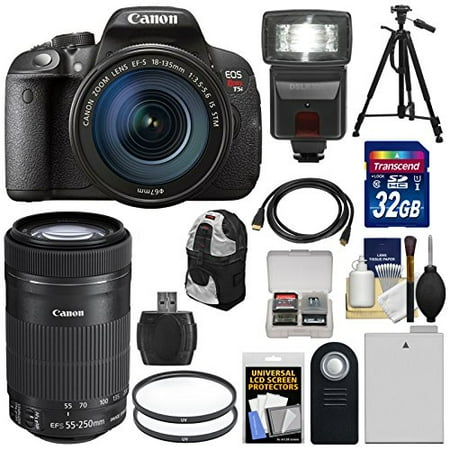 Canon EOS Rebel T5i Digital SLR Camera & 18-135mm & 55-250mm IS STM Lens with 32GB Card + Battery + Backpack + Flash + Tripod + Kit