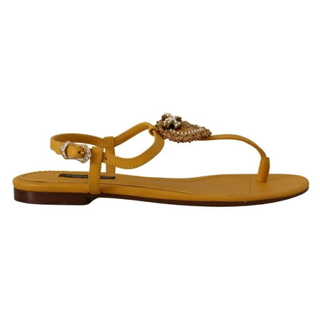 

Dolce Gabbana Mustard Leather Devotion Flats Sandals Shoes