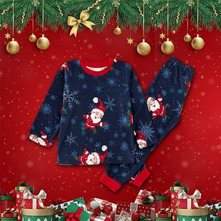 Egmy Christmas Printed Tops+Pants Xmas Family Pajamas Set