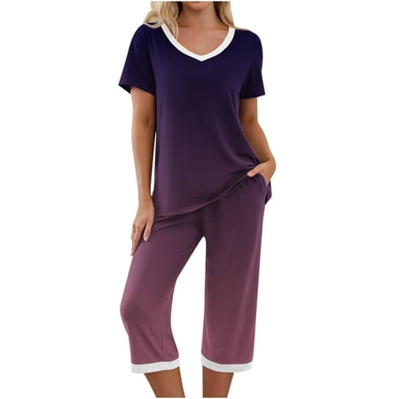 Women s 2 Piece Sets Summer Lounge Set Short Sleeve Top Pajamas Wide Leg Pants Loungewear Outfits Pocket
Women s 2 Piece Sets Summer Lounge Set Short Sleeve Top Pajamas Wide Leg Pants Loungewear Outfits Pocket