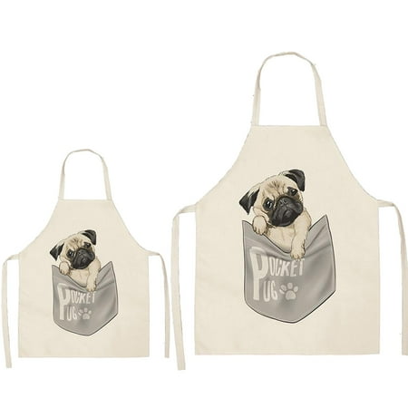 kiten apron DOG PUG Printed Cotton Linen Sleeveless Apron Kitchen
