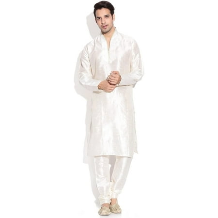 Royal Men s Silk Blend Beige Hineck Emboirdered Kurta Churidar