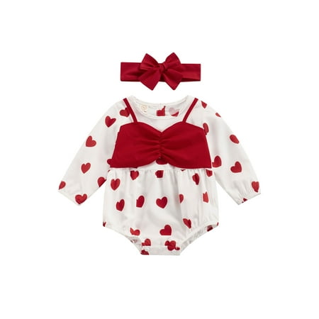 Calsunbaby Baby Girls 2Pcs Fall Outfits Casual Long Sleeve Round Neck Heart Print Ruched Romper with Bow Headband Set
Calsunbaby Baby Girls 2Pcs Fall Outfits Casual Long Sleeve Round Neck Heart Print Ruched Romper with Bow Headband Set