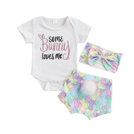 Xahyotn 0-18M Kids Infant Baby Girls Easter Rabbit Printed Short Sleeve Letter Romper Bodysuit+Fluffy Bunny Tail Shorts+Headband 3PCS Rabbit Clothes Summer Gift
Xahyotn 0-18M Kids Infant Baby Girls Easter Rabbit Printed Short Sleeve Letter Romper Bodysuit+Fluffy Bunny Tail Shorts+Headband 3PCS Rabbit Clothes Summer Gift