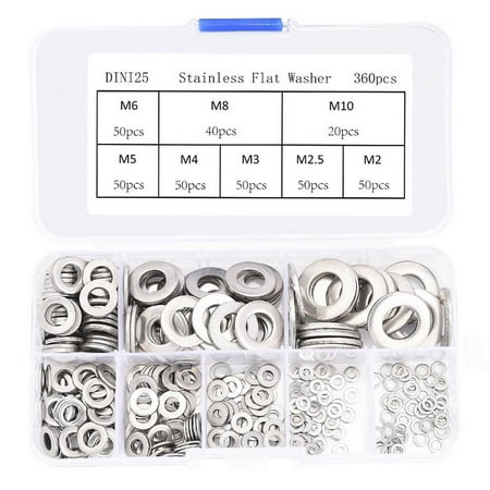 360Pcs Stainless steel Flat Washers Sealing Ring Washers Assortment Set 8 Sizes in a storage Box
360Pcs Stainless steel Flat Washers Sealing Ring Washers Assortment Set 8 Sizes in a storage Box
