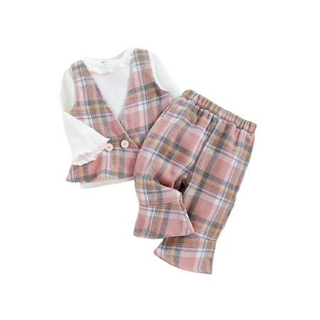 Colofity Toddler Girls 3 Piece Outfits Plaid Vest Coat Ribbed T-Shirts Flared Pants Fall Winter Clothes Set
Colofity Toddler Girls 3 Piece Outfits Plaid Vest Coat Ribbed T-Shirts Flared Pants Fall Winter Clothes Set