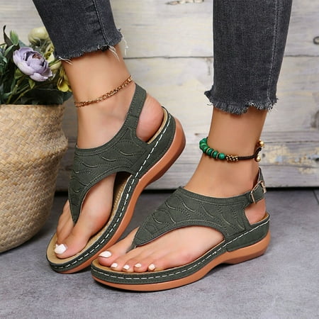 Women Casual Low-Wedge Orthopedic Sandals Ladies Anti-Slip Flat Shoes Flip Flops