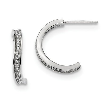 Sterling Silver 0.6IN Long & CZ Brilliant Embers Hoop Earrings