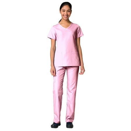 Maevn Red Panda Women s Curved Mock Wrap Top & Full Elastic Cargo Pant Scrub Set