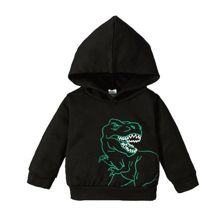 MIKRDOO Boys Clothes Dinosaur Print Hoodies For Winter One Piece Baby Boys Coat Black 6-9 Months