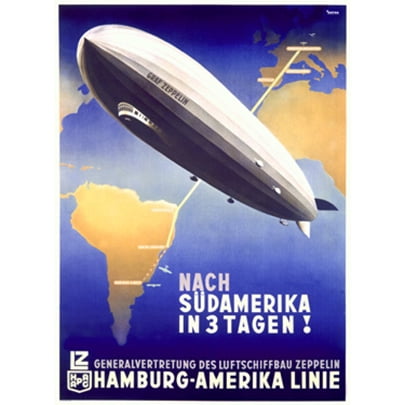 ArteHouse Fine Art Print "1937 Graf Zeppelin Hamburg-Amerika", Archival Paper, 24" x 32"