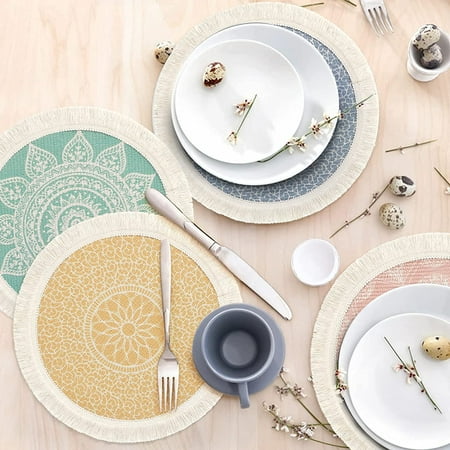 Round Placemats 13 Inch Table Mats Boho Cotton Woven Mandala Tassels Heat Proof Washable Circle Place Mat for Kitchen Dining Wedding Farmhouse Home Decoration
Round Placemats 13 Inch Table Mats Boho Cotton Woven Mandala Tassels Heat Proof Washable Circle Place Mat for Kitchen Dining Wedding Farmhouse Home Decoration