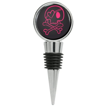 Pink Illustration of Skull and Crossed Bones Wine Stopper