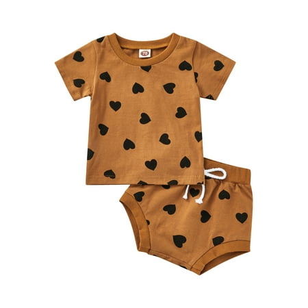 Canrulo Summer Infant Baby Boys Girls Clothing Heart Print Short Sleeve T-Shirt Tops Bottom Shorts Set Brown 0-6 Months
Canrulo Summer Infant Baby Boys Girls Clothing Heart Print Short Sleeve T-Shirt Tops Bottom Shorts Set Brown 0-6 Months