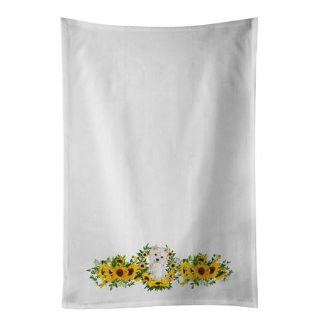Westie in Sunflowers White Kitchen Towel Set of 2 19 in x 28 in