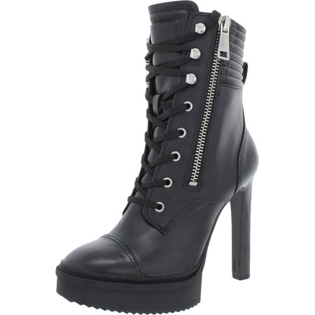 DKNY Womens Steffi Leather Zipper Combat & Lace-up Boots