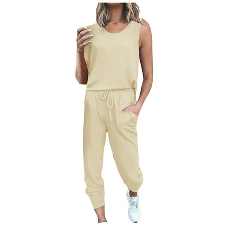 Homenesgenics Women S Jumpsuits Rompers&Overalls Sleeveless Women Loose Two-piece Sets Solid Sleeveless Tops Vest Casual Pants Sweatsuit
Homenesgenics Women S Jumpsuits Rompers&Overalls Sleeveless Women Loose Two-piece Sets Solid Sleeveless Tops Vest Casual Pants Sweatsuit