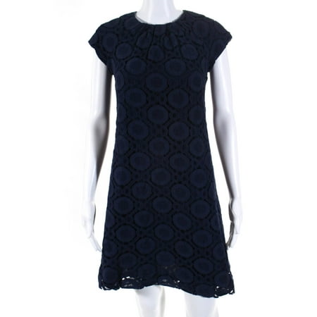 Pre-owned|Shoshanna Womens Open Knit Short Sleeve Dress Navy Blue Cotton Size 2