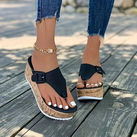 Women s Solid Color Thong Sandals Soft Sole Platform Buckle Decor Slides Summer Casual Wedge Slides
Women s Solid Color Thong Sandals Soft Sole Platform Buckle Decor Slides Summer Casual Wedge Slides