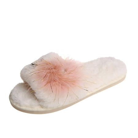 Ladies Fashion Rhinestone Butterfly Decorative Open Toe Fluffy Cotton Flat Slippers
Ladies Fashion Rhinestone Butterfly Decorative Open Toe Fluffy Cotton Flat Slippers