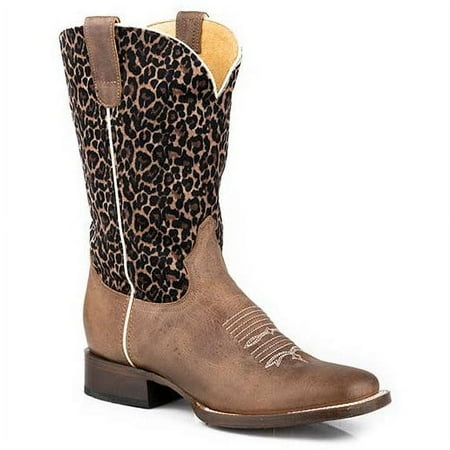 Women s Roper Cheetah Leather Boots Handcrafted with Flextra Calf Brown