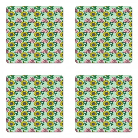 Flower Coaster Set of 4 Cartoonish Blossoming Sunflower and Roses Pattern Square Hardboard Gloss Coasters Standard Size Mint Green Multicolor by Ambesonne
Flower Coaster Set of 4 Cartoonish Blossoming Sunflower and Roses Pattern Square Hardboard Gloss Coasters Standard Size Mint Green Multicolor by Ambesonne