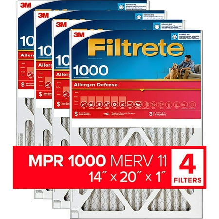 Filtrete 14x20x1 Air Filter MPR 1000 MERV 11 Allergen Defense 4-Pack exact dimensions 13.81x19.81x0.81
Filtrete 14x20x1 Air Filter MPR 1000 MERV 11 Allergen Defense 4-Pack exact dimensions 13.81x19.81x0.81