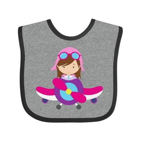 Inktastic Pilot Girl Airplane Plane Flying Brown Hair Gift Baby Girl Bib