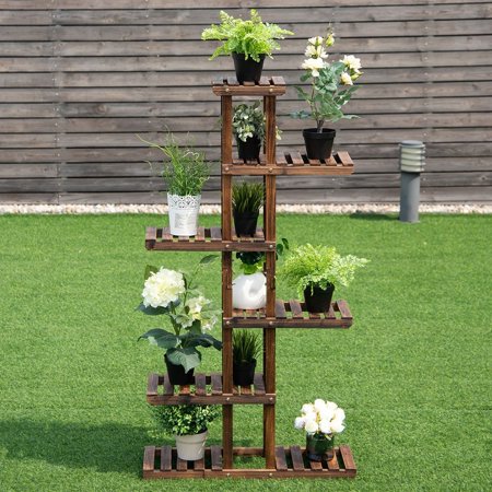 6 Tier Garden Wooden Shelf Storage Plant Rack Stand WC