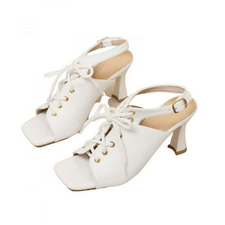Homedles Sandals for Women- Summer Lace up Open Toe Heeled Comfortable Gift for women Sandals for Women White