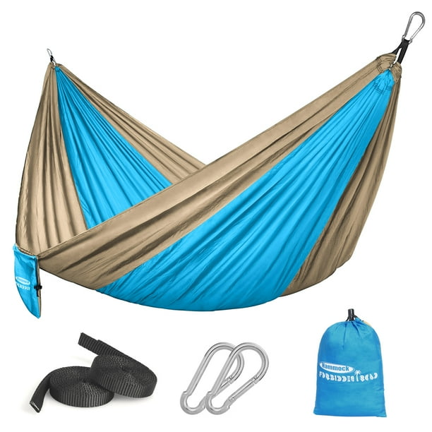 QF Hammock Single Double Camping Lightweight Portable Hammock for Outdoor Hiking Travel Backpacking - Nylon Hammock Swing - Support 400lbs(Blue & Yellow)