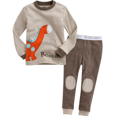 VAENAIT BABY Kids Boy Long Sleeve Cotton Sleepwear Pajamas 2pcs Set Brown Dino 4-5T/L