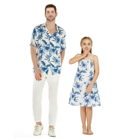 Matching Father Daughter Hawaiian Luau Shirt Round Neck Dress