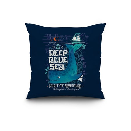 Bellingham, Washington - Deep Blue Sea - Spirit of Adventure - Nautical Art - Lantern Press Artwork (20x20 Spun Polyester Pillow, Custom Border)