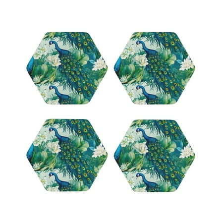 Fuzoiu Peacock And Flowers Print Leather Coasters Set Drink Coasters Set of 4 for Tabletop Protection Durable PVC Coasters Home Décor and Housewarming Gift-Hexagon
Fuzoiu Peacock And Flowers Print Leather Coasters Set Drink Coasters Set of 4 for Tabletop Protection Durable PVC Coasters Home Décor and Housewarming Gift-Hexagon