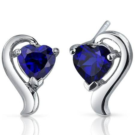 Peora 2.00 Ct Heart Shape Blue Sapphire Sterling Silver Stud Earrings Rhodium Finish