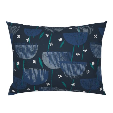 Modern Bold Neutral Botanical Block Blue Grey Retro Pillow Sham by Roostery