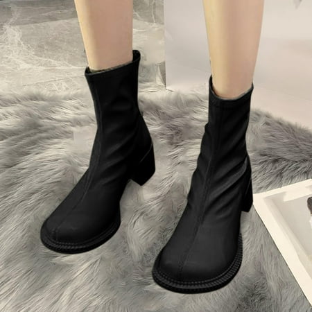 

Ankle Boots Women Ankle Boots Thick Sole Internal Increase Low Heel Leather Zipper Booties
