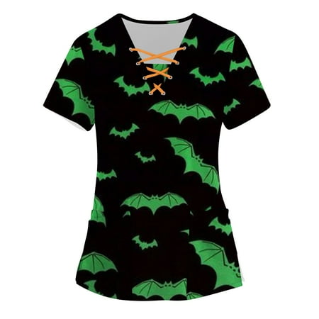 BallsFHK Women s Hallowen Printing Short Sleeve V-neck Tops Working Uniform Pocket Blouse Scrub Tops Women
BallsFHK Women s Hallowen Printing Short Sleeve V-neck Tops Working Uniform Pocket Blouse Scrub Tops Women